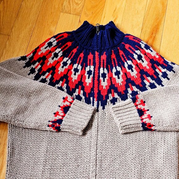 BROOOK BROTHERS Hand Knit Merino Wool Thick Fair Isle Full Zip Sweater XL $348 - Picture 4 of 10